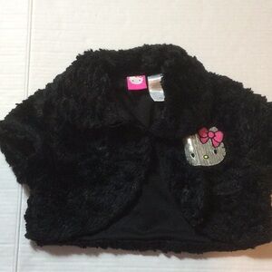 Charming Black Furry Kids Jacket with Cute Character